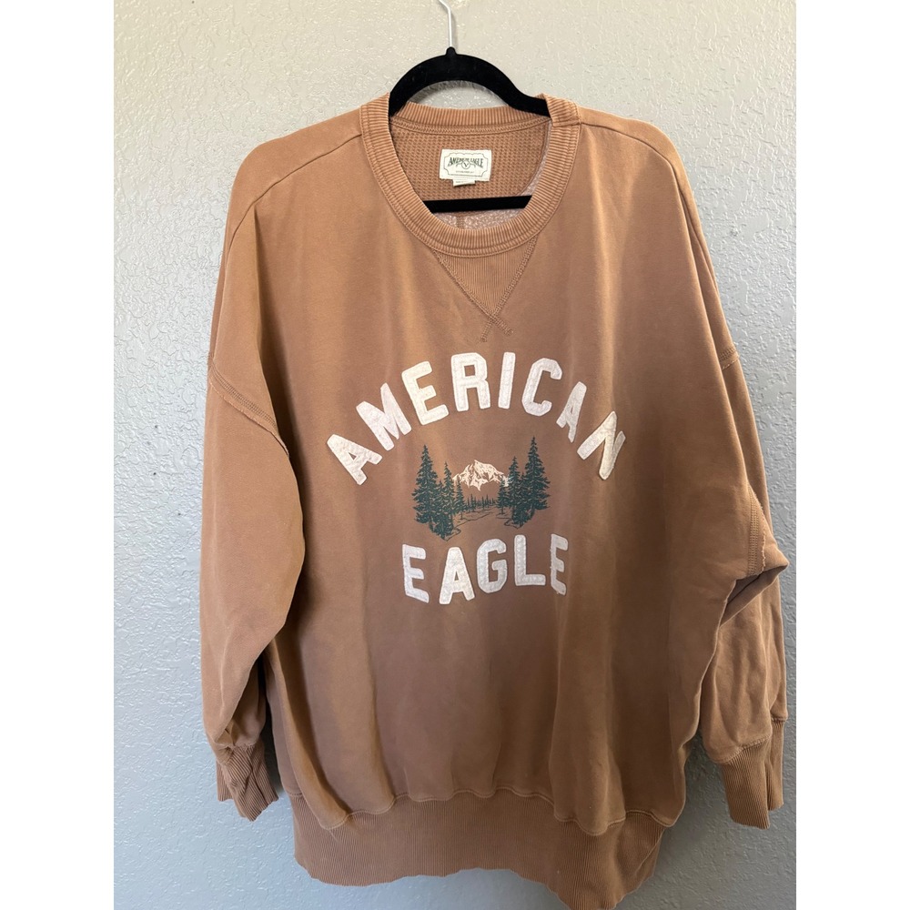 American Eagle Outfitters Oversize Sweatshirt XL Slouchy Tan Fleece Mountain - Picture 2 of 8